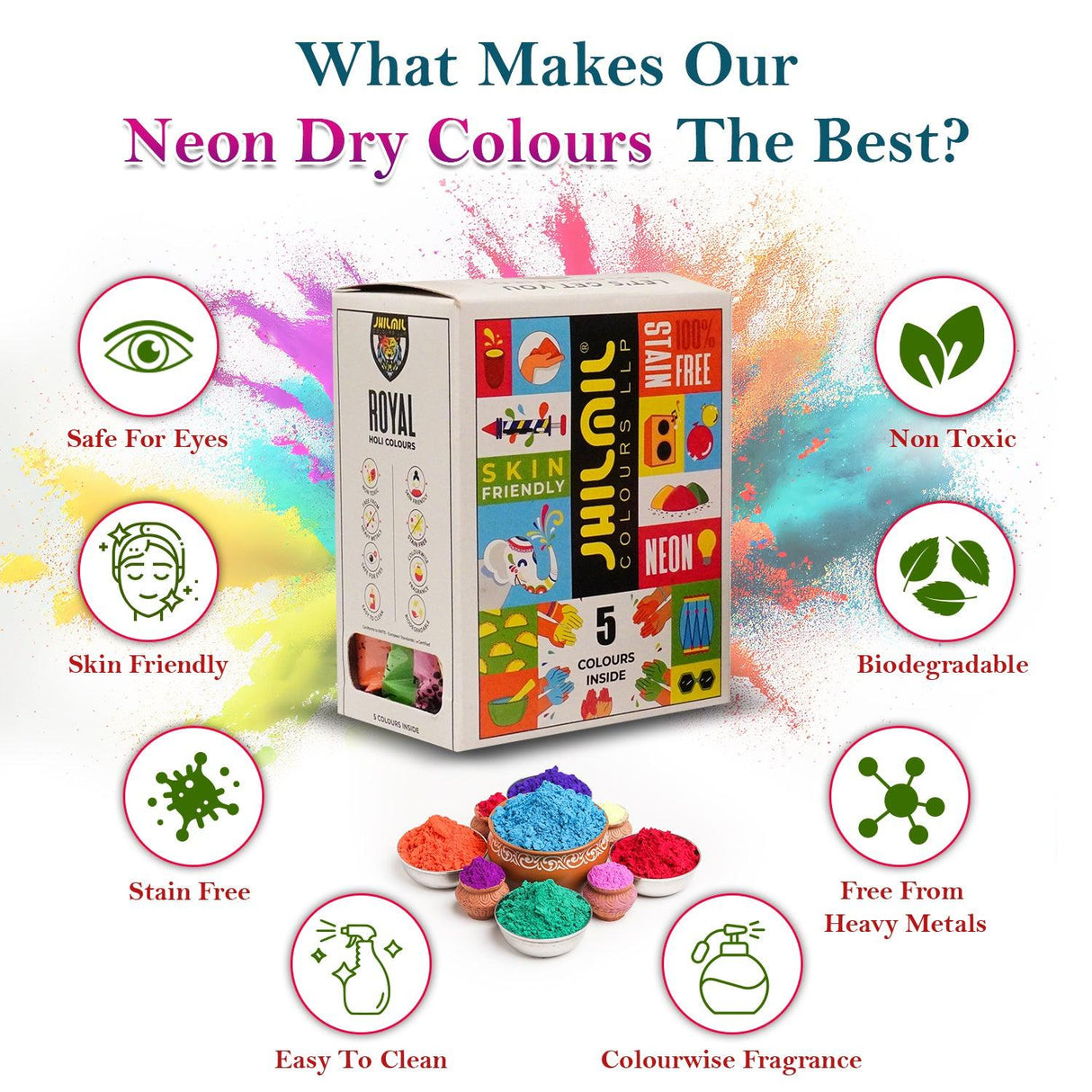 Neon dry holi colours by organic gyaan